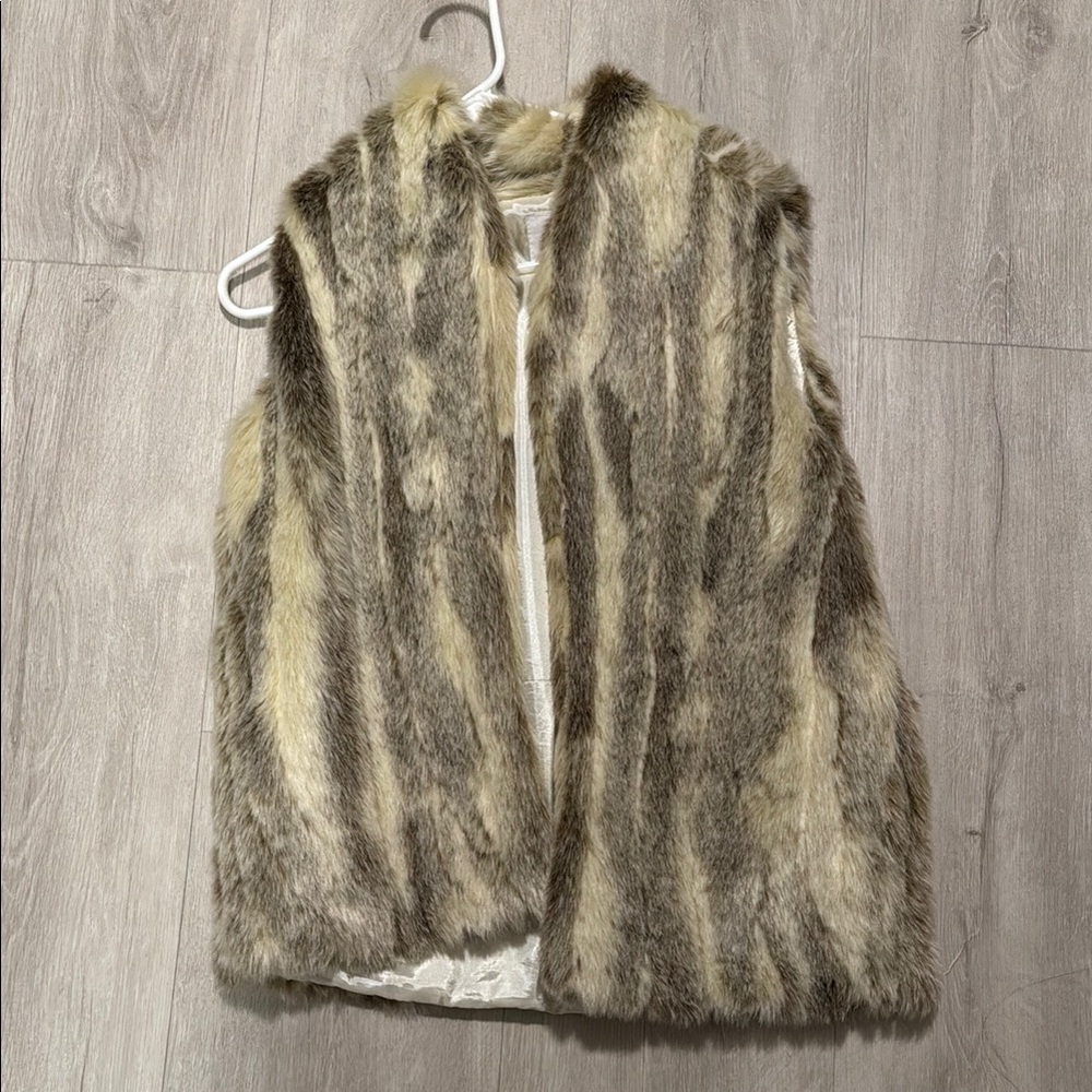 BCBGeneration Faux Fur Vest in Brown and Cream
